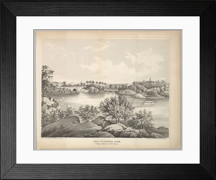 Framed Print : View in Central Park with Balcony Bridge and Oak Bridge (Valentines Manual), 1861 Framed Print : View in Central Park with Balcony Bridge and Oak Bridge (Valentines Manual), 1861