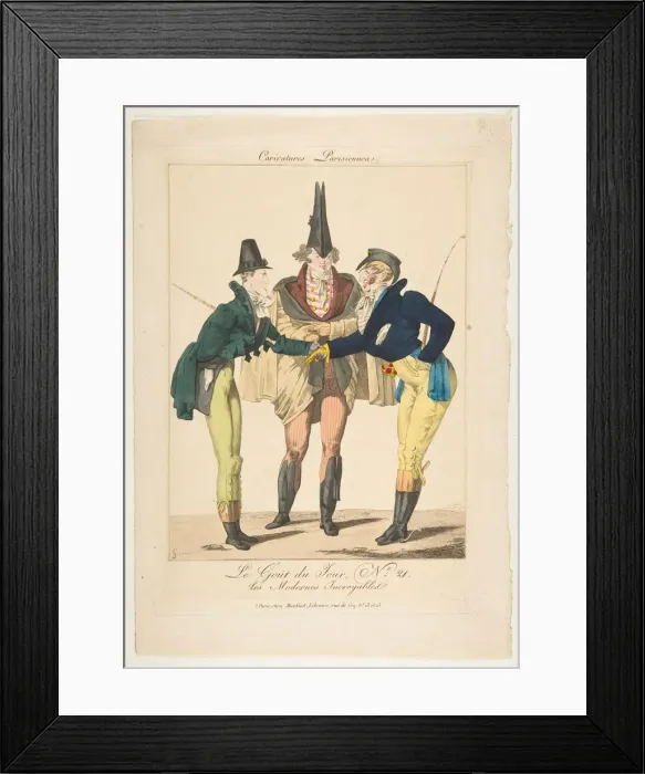 Framed Print : Le Gout du Jour, No. 21: Les Modernes Incroyables, from Caricatures Parisiennes, ca Framed Print : Le Gout du Jour, No. 21: Les Modernes Incroyables, from Caricatures Parisiennes, ca