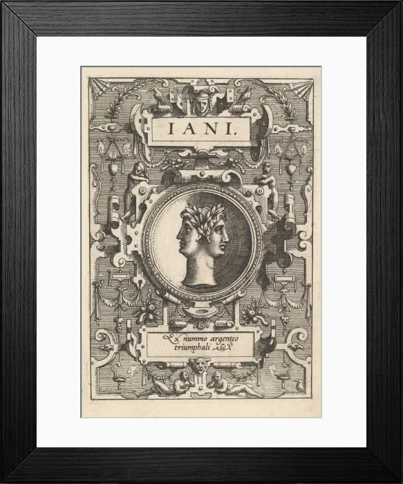 Framed Print : Bust of Janus surrounded by strapwork, from the series Deorum dearumque Framed Print : Bust of Janus surrounded by strapwork, from the series Deorum dearumque