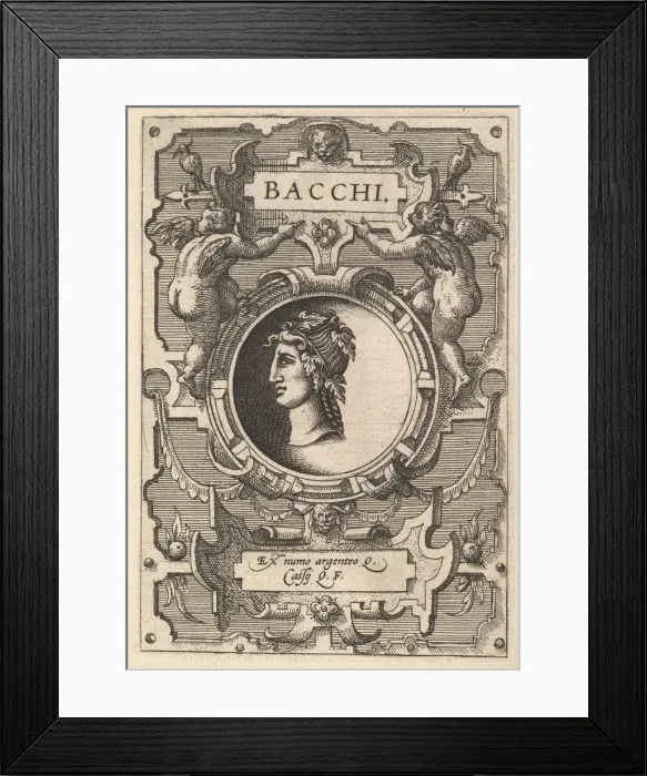 Framed Print : Bust of Bacchus surrounded by strapwork, from the series Deorum dearumque Framed Print : Bust of Bacchus surrounded by strapwork, from the series Deorum dearumque