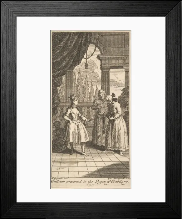 Framed Print : Gulliver Presented to the Queen of Babilary, Frontispiece to The Travels of Mr Framed Print : Gulliver Presented to the Queen of Babilary, Frontispiece to The Travels of Mr