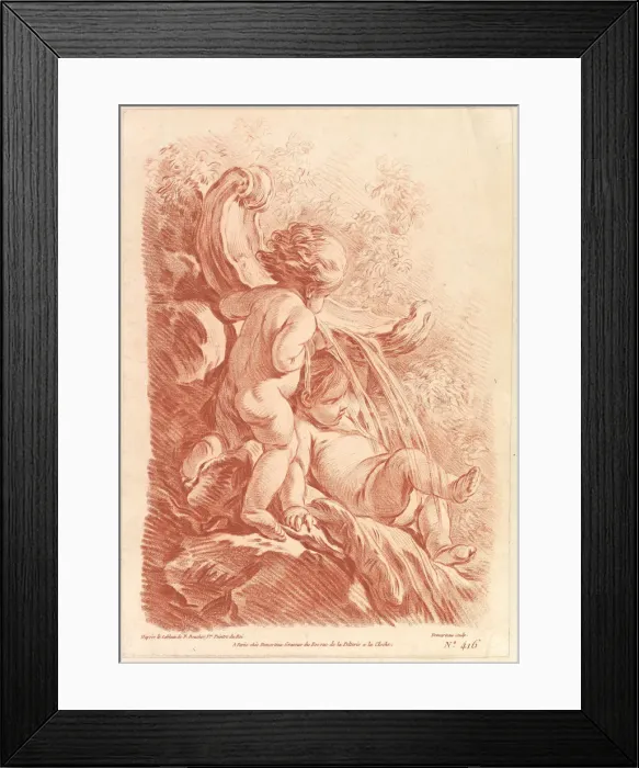 Framed Print : Fountain with Two Cupids, ca. 1773. Creator: Gilles Demarteau Framed Print : Fountain with Two Cupids, ca. 1773. Creator: Gilles Demarteau