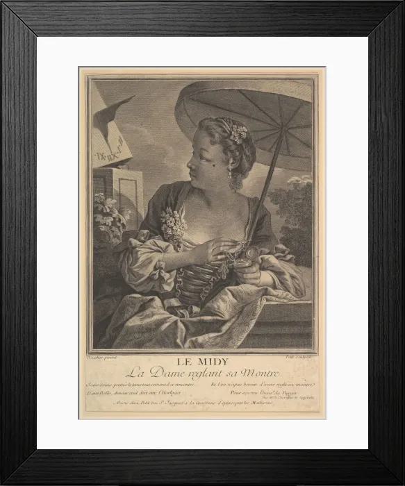 Framed Print : Midday. A Lady Setting Her Watch. Creator: G E Petit Framed Print : Midday. A Lady Setting Her Watch. Creator: G E Petit
