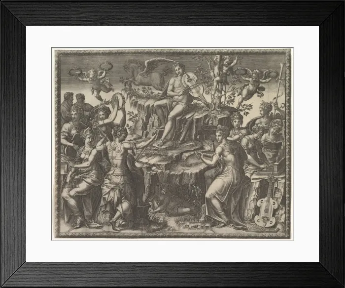 Framed Print : Apollo and the Muses, ca. 1557. Creator: Giorgio Ghisi Framed Print : Apollo and the Muses, ca. 1557. Creator: Giorgio Ghisi