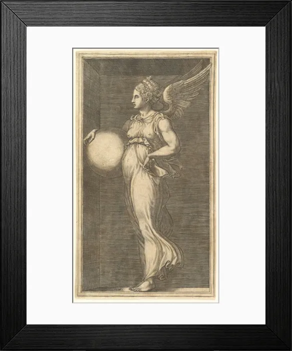 Framed Print : Female Winged Allegorical Figure Holding a Sphere, 1558 / 1559. Creator: Giorgio Ghisi Framed Print : Female Winged Allegorical Figure Holding a Sphere, 1558 / 1559. Creator: Giorgio Ghisi