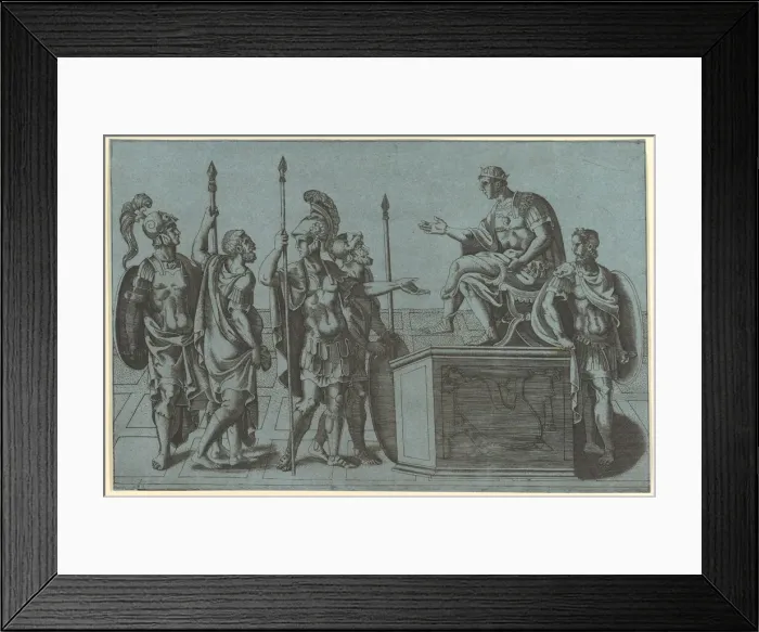Framed Print : Roman Soldiers Before an Emperor, before 1540 (?). Creator: Giorgio Ghisi Framed Print : Roman Soldiers Before an Emperor, before 1540 (?). Creator: Giorgio Ghisi