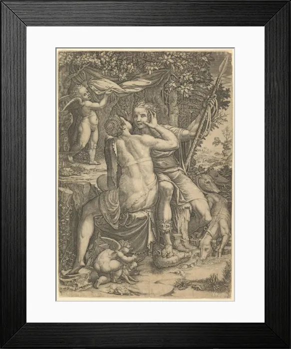 Framed Print : Venus and Adonis, ca. 1570. Creator: Giorgio Ghisi Framed Print : Venus and Adonis, ca. 1570. Creator: Giorgio Ghisi