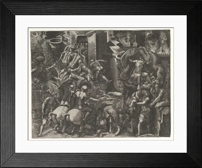 Framed Print : The Fall of Troy and Escape of Aeneas, mid-1540 s. Creator: Giorgio Ghisi Framed Print : The Fall of Troy and Escape of Aeneas, mid-1540 s. Creator: Giorgio Ghisi