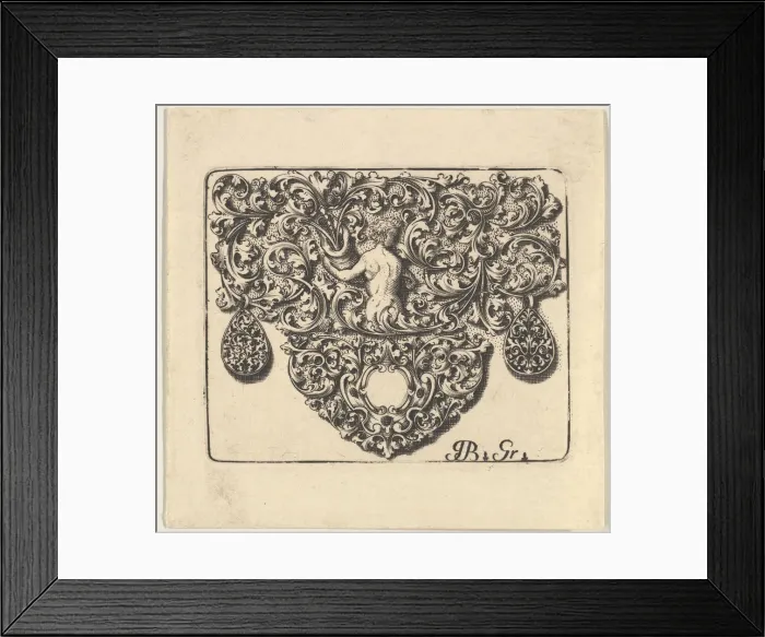 Framed Print : Goldsmiths Ornament with a Young Man Holding a Cornucopia, 1709 Framed Print : Goldsmiths Ornament with a Young Man Holding a Cornucopia, 1709