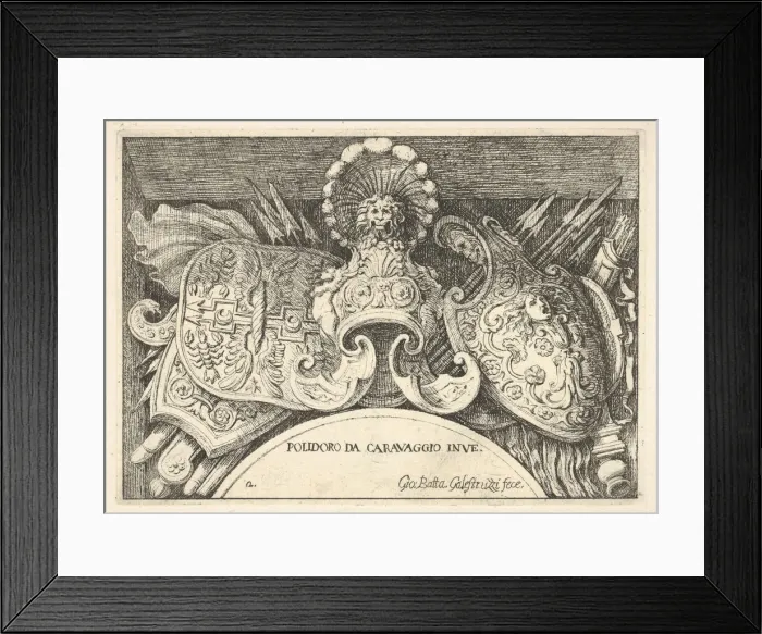 Framed Print : Plate 2: trophies of Roman arms from decorations above the windows on the second floor Framed Print : Plate 2: trophies of Roman arms from decorations above the windows on the second floor