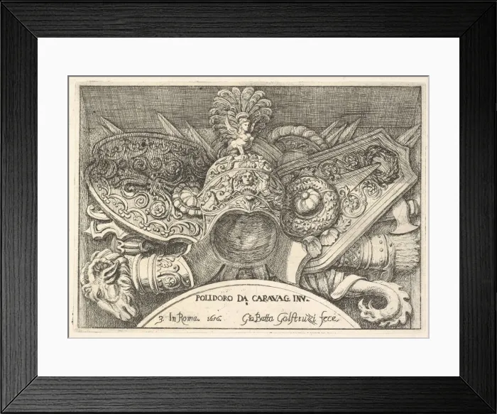Framed Print : Plate 3: trophies of Roman arms from decorations above the windows on the second floor of Framed Print : Plate 3: trophies of Roman arms from decorations above the windows on the second floor of