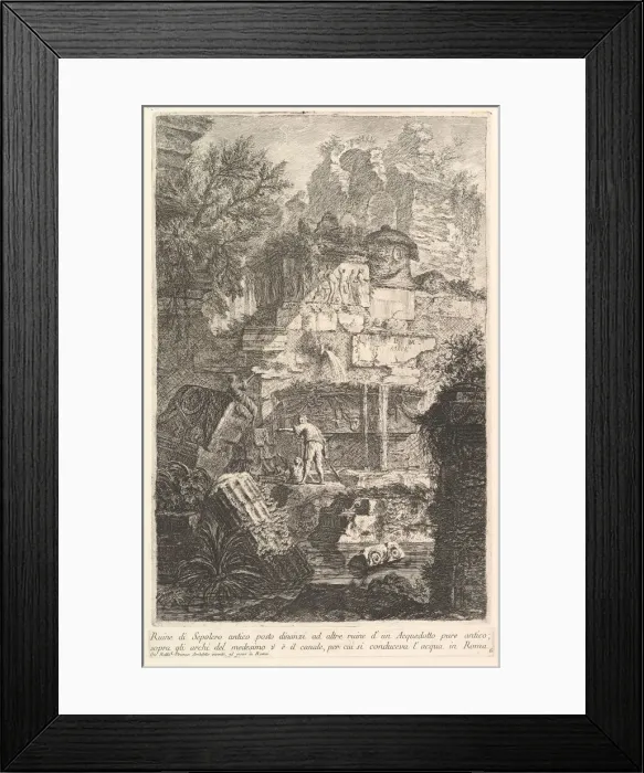Framed Print : Ruins of an ancient tomb in front of ruins of an ancient aqueduct (Ruine di Sepolcro a Framed Print : Ruins of an ancient tomb in front of ruins of an ancient aqueduct (Ruine di Sepolcro a