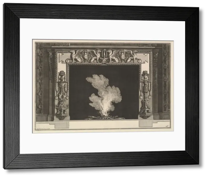 Framed Print : Chimneypiece: Affronted griffons on the lintel and candelabra on the jambs (Ch. accomp Framed Print : Chimneypiece: Affronted griffons on the lintel and candelabra on the jambs (Ch. accomp