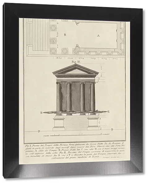 Plan and facade of the Temple of Fortuna Virilis (Tempio della Fortuna Virile)