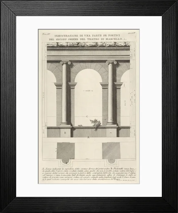 Framed Print : Elevation and plan of the second-order portico at the Theater of Marcellus Framed Print : Elevation and plan of the second-order portico at the Theater of Marcellus