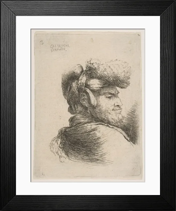 Framed Print : Man in profile facing right, wearing a fur hat, from series of Small Heads in Orie Framed Print : Man in profile facing right, wearing a fur hat, from series of Small Heads in Orie