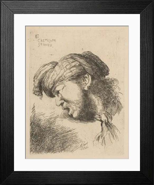 Framed Print : Man wearing a turban, a tie fastened around his neck, facing left, from the series Framed Print : Man wearing a turban, a tie fastened around his neck, facing left, from the series