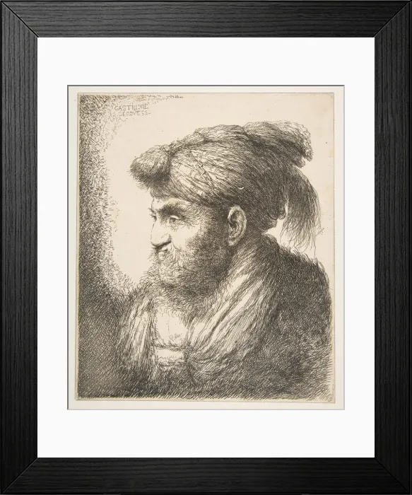 Framed Print : Man weraing a turban facing left, from the series of Large Oriental Heads, ca. 1645-50 Framed Print : Man weraing a turban facing left, from the series of Large Oriental Heads, ca. 1645-50