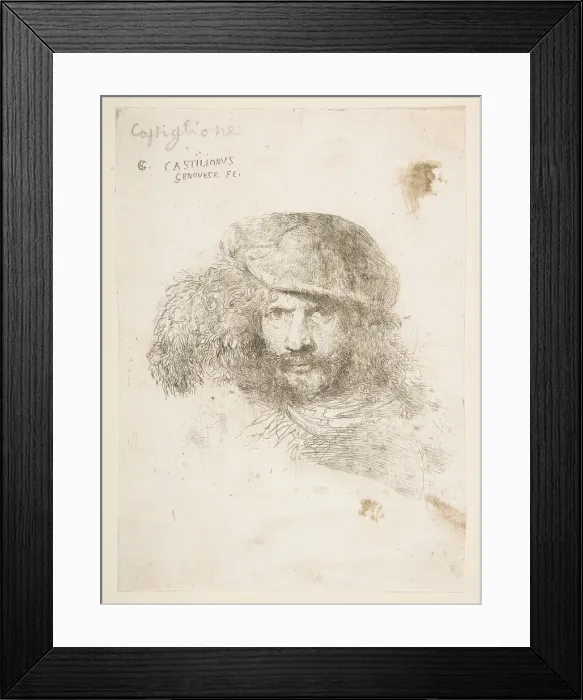 Framed Print : Head of a man wearing a feathered cap (possibly Bernini, possibly a self portrait... ca Framed Print : Head of a man wearing a feathered cap (possibly Bernini, possibly a self portrait... ca