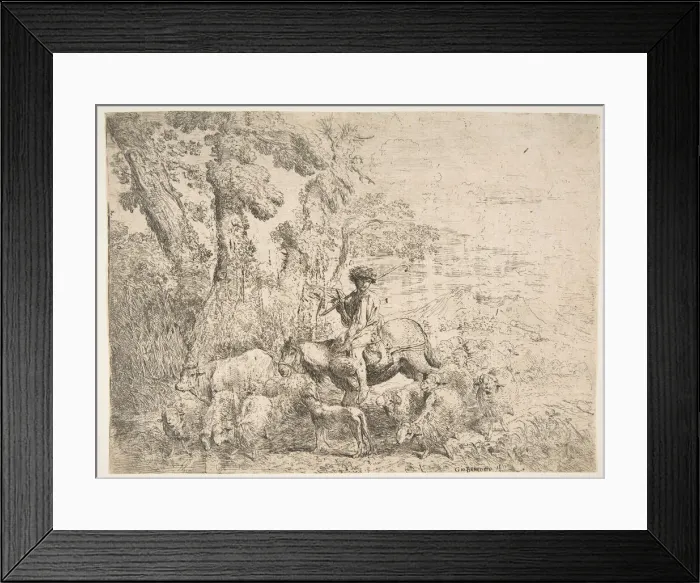 Framed Print : Young herdsman on horseback, 1638. Creator: Giovanni Benedetto Castiglione Framed Print : Young herdsman on horseback, 1638. Creator: Giovanni Benedetto Castiglione