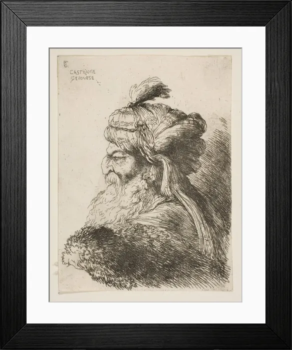 Framed Print : Head of an old man with a turban facing left, from the series of Small Heads in... ca Framed Print : Head of an old man with a turban facing left, from the series of Small Heads in... ca