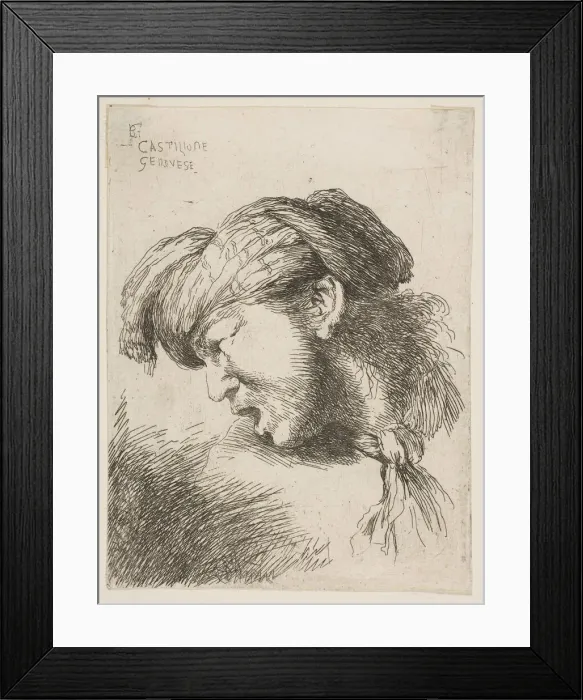 Framed Print : Man wearing a turban, a tie fastened around his neck, facing left, from the series of Framed Print : Man wearing a turban, a tie fastened around his neck, facing left, from the series of