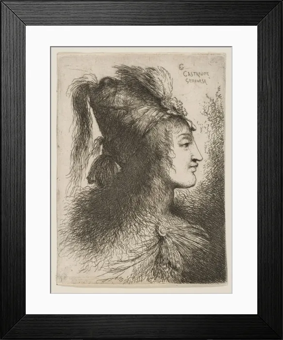 Framed Print : Young man wearing a plumed turban, facing right, from the series of Small Heads... ca Framed Print : Young man wearing a plumed turban, facing right, from the series of Small Heads... ca