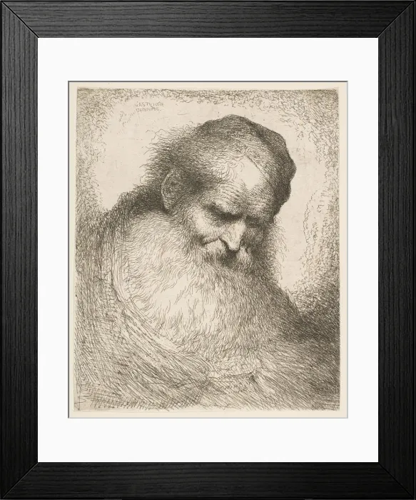 Framed Print : A bearded man wearing a cap looking down to the right, from the series Heads in Or Framed Print : A bearded man wearing a cap looking down to the right, from the series Heads in Or