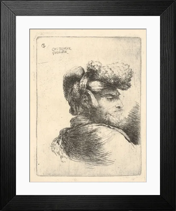 Framed Print : Man in profile facing right, wearing a fur hat, from series of Small Heads in Or... ca Framed Print : Man in profile facing right, wearing a fur hat, from series of Small Heads in Or... ca