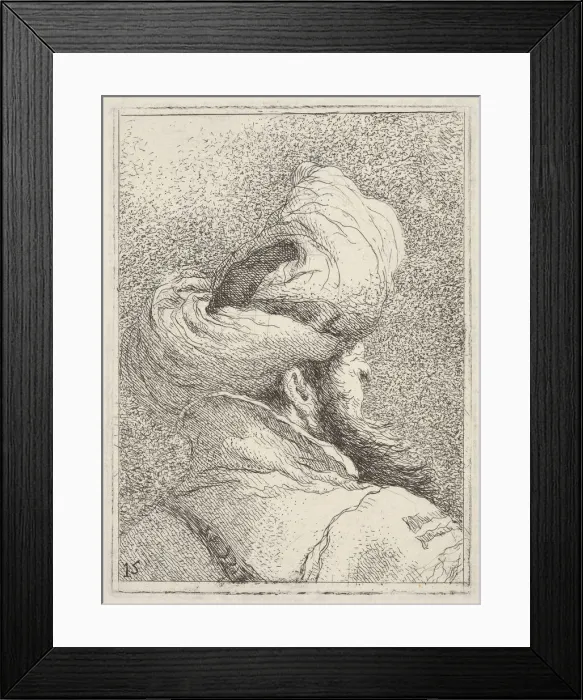 Framed Print : Bearded man wearing a turban, depicted in bust length from behind in three-quarters vi Framed Print : Bearded man wearing a turban, depicted in bust length from behind in three-quarters vi