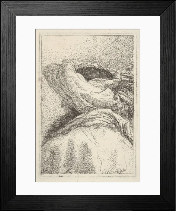 Framed Print : Man in a turban, depicted in bust length format from behind in three-quarters view, fr Framed Print : Man in a turban, depicted in bust length format from behind in three-quarters view, fr