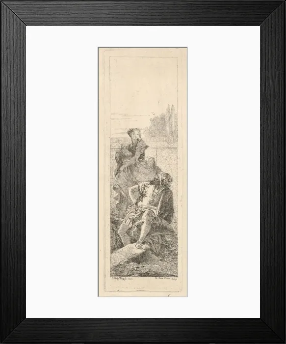 Framed Print : A bearded, seated man looks over his right shoulder toward a child and woman bearin Framed Print : A bearded, seated man looks over his right shoulder toward a child and woman bearin