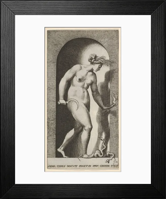 Framed Print : Plate 14: Ceres in a niche, facing right, standing over a two-headed snake Framed Print : Plate 14: Ceres in a niche, facing right, standing over a two-headed snake