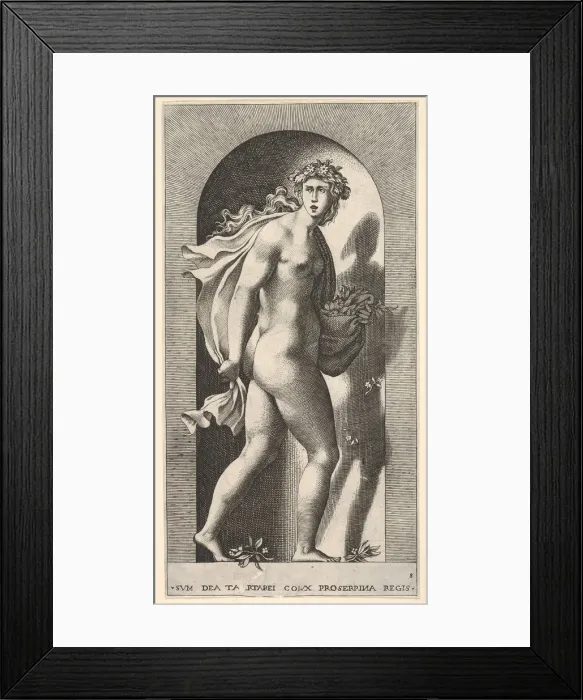 Framed Print : Plate 8: Prosperpina, standing in a niche, turning to the right while holding mantle in Framed Print : Plate 8: Prosperpina, standing in a niche, turning to the right while holding mantle in