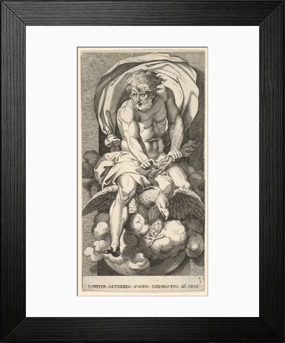 Framed Print : Plate 3: Jupiter emerging from a niche, riding an eagle Framed Print : Plate 3: Jupiter emerging from a niche, riding an eagle