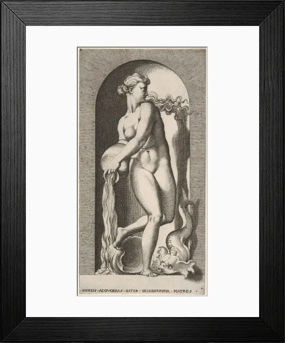 Framed Print : Plate 6: Thetis standing in a niche with a shell and sea creature Framed Print : Plate 6: Thetis standing in a niche with a shell and sea creature