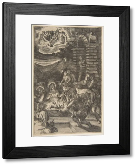Framed Print : Adoration, ca. 1550-65. Creator: Giulio Bonasone Framed Print : Adoration, ca. 1550-65. Creator: Giulio Bonasone
