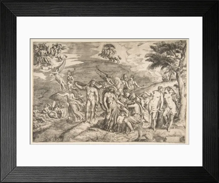 Framed Print : The Judgment of Paris, 16th century. Creator: Giulio Bonasone Framed Print : The Judgment of Paris, 16th century. Creator: Giulio Bonasone