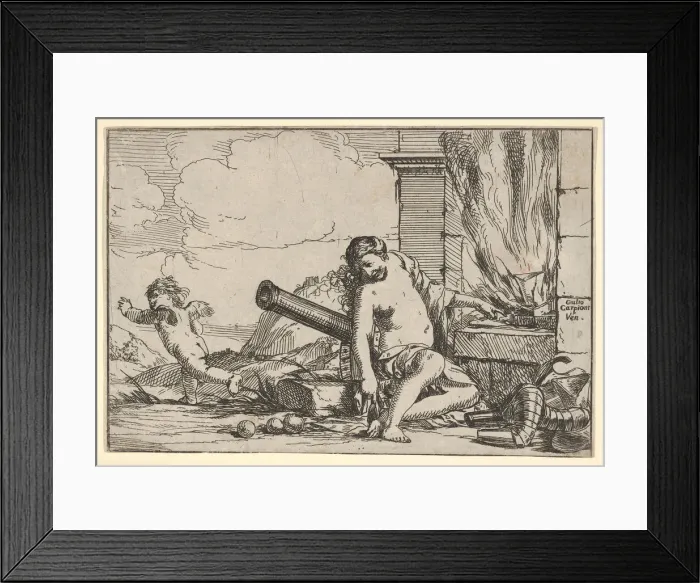 Framed Print : Fire, represented by Venus seated before Vulcans forge, with armor, a cannon, and cann Framed Print : Fire, represented by Venus seated before Vulcans forge, with armor, a cannon, and cann