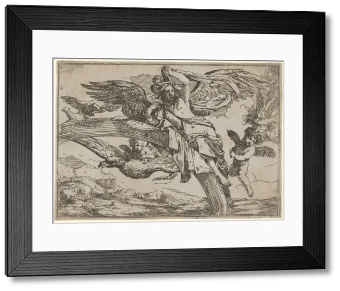 Framed Print : Air, represented by Iris reclining on her rainbow, accompanied by a winged putto bearin Framed Print : Air, represented by Iris reclining on her rainbow, accompanied by a winged putto bearin