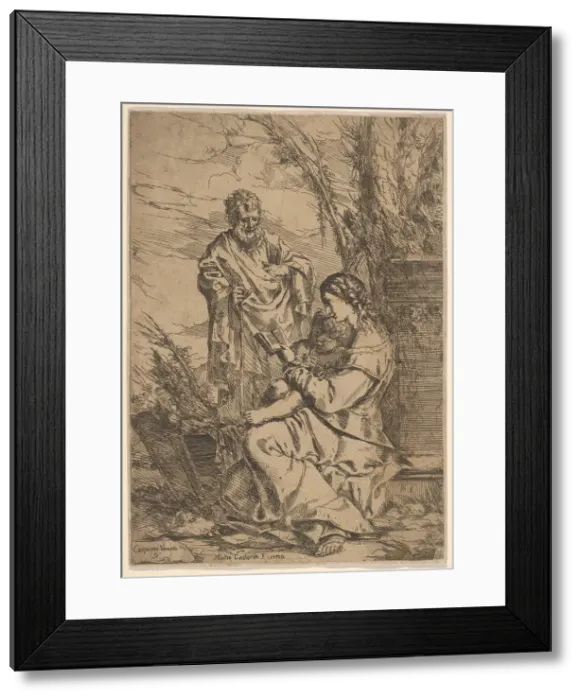 Framed Print : Holy Family with the Virgin reading, the Virgin sits in profile with a book in her left