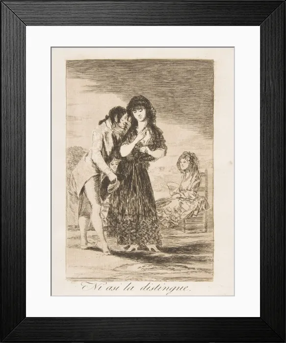 Framed Print : Plate 7 from Los Caprichos : Even thus he cannot make her out (Ni asi la distingue Framed Print : Plate 7 from Los Caprichos : Even thus he cannot make her out (Ni asi la distingue