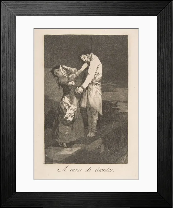 Framed Print : Plate 12 from Los Caprichos : Out hunting for teeth (A caza des dientes. ), 1799 Framed Print : Plate 12 from Los Caprichos : Out hunting for teeth (A caza des dientes. ), 1799