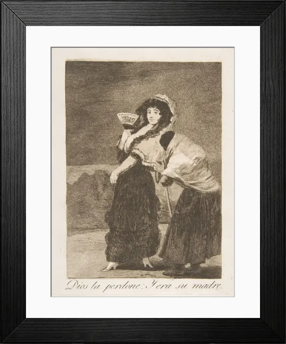 Framed Print : Plate 16 from Los Caprichos : For heavens sake: and it was her mother (Dios la Perdone Framed Print : Plate 16 from Los Caprichos : For heavens sake: and it was her mother (Dios la Perdone