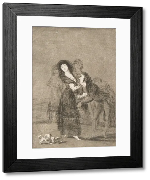 Framed Print : Plate 27 from Los Caprichos : Which of them is the more overcome? (Quien mas rendido