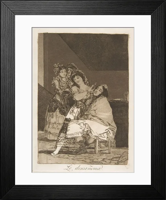 Framed Print : Plate 35 from Los Caprichos : She fleeces him (Le descanona. ), 1799 Framed Print : Plate 35 from Los Caprichos : She fleeces him (Le descanona. ), 1799