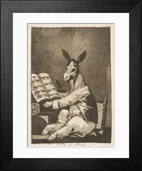 Framed Print : Plate 39 from Los Caprichos : And so was his grandfather. (Asta su Abuelo. ), 1799 Framed Print : Plate 39 from Los Caprichos : And so was his grandfather. (Asta su Abuelo. ), 1799