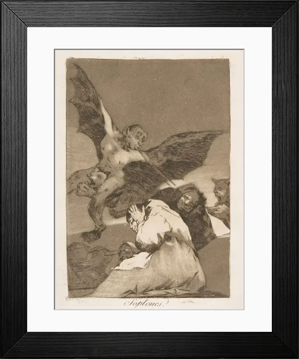 Framed Print : Plate 48 from Los Caprichos : Tale-Bearers-Blasts of Wind (Soplones. ), 1799 Framed Print : Plate 48 from Los Caprichos : Tale-Bearers-Blasts of Wind (Soplones. ), 1799