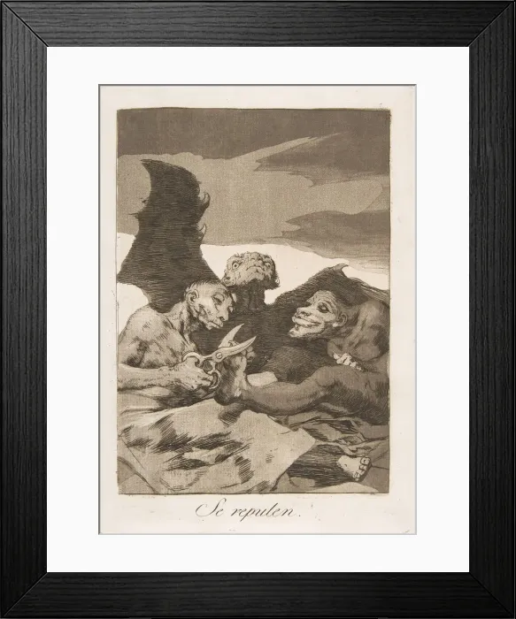 Framed Print : Plate 51 from Los Caprichos : They spruce themselves up (Se repulen. ), 1799 Framed Print : Plate 51 from Los Caprichos : They spruce themselves up (Se repulen. ), 1799