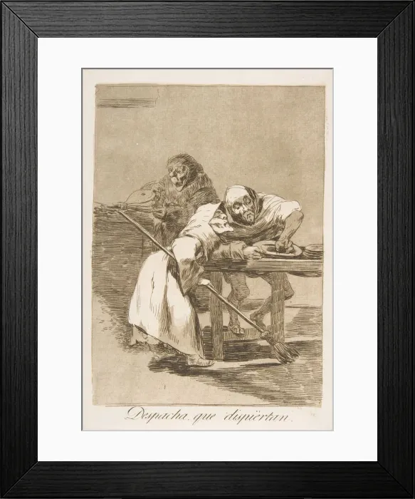 Framed Print : Plate 78 from Los Caprichos : Be quick, they are waking up (Despacha Framed Print : Plate 78 from Los Caprichos : Be quick, they are waking up (Despacha